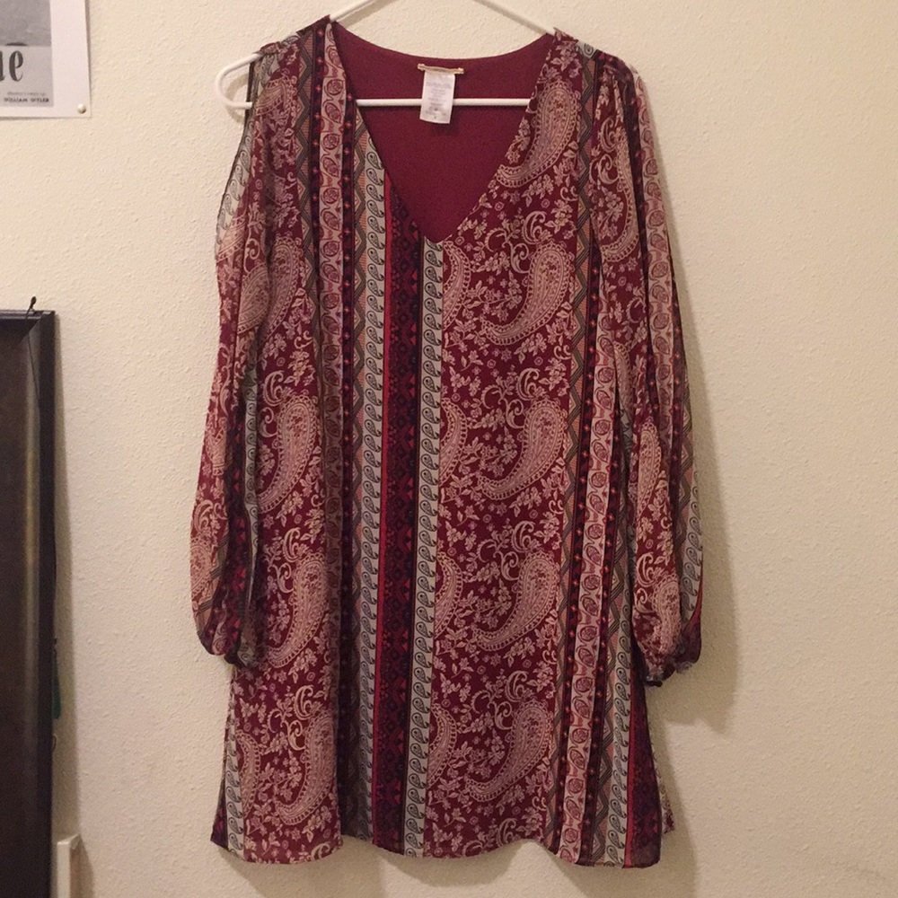 Bohemian baggy dress with slit long sleeves